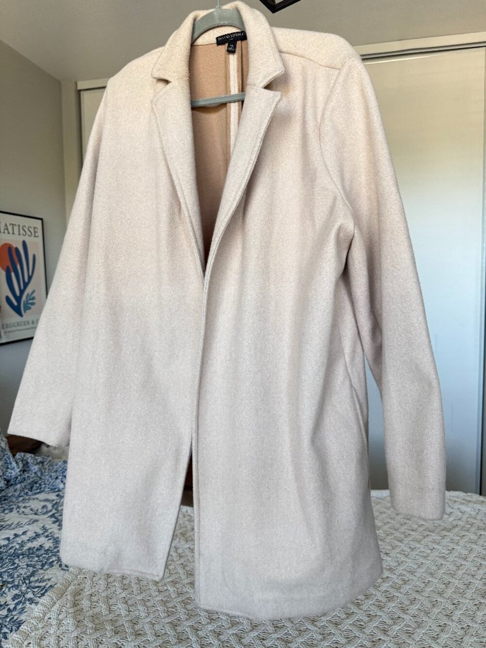 Banana Republic Brushed Knit Overcoat Beige XL Open Front Mid-Length Lined